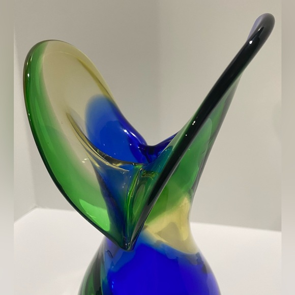 Abstract Art Glass Vase Blue Green Fish Tail Hand Blown Rare Unique - Picture 2 of 8